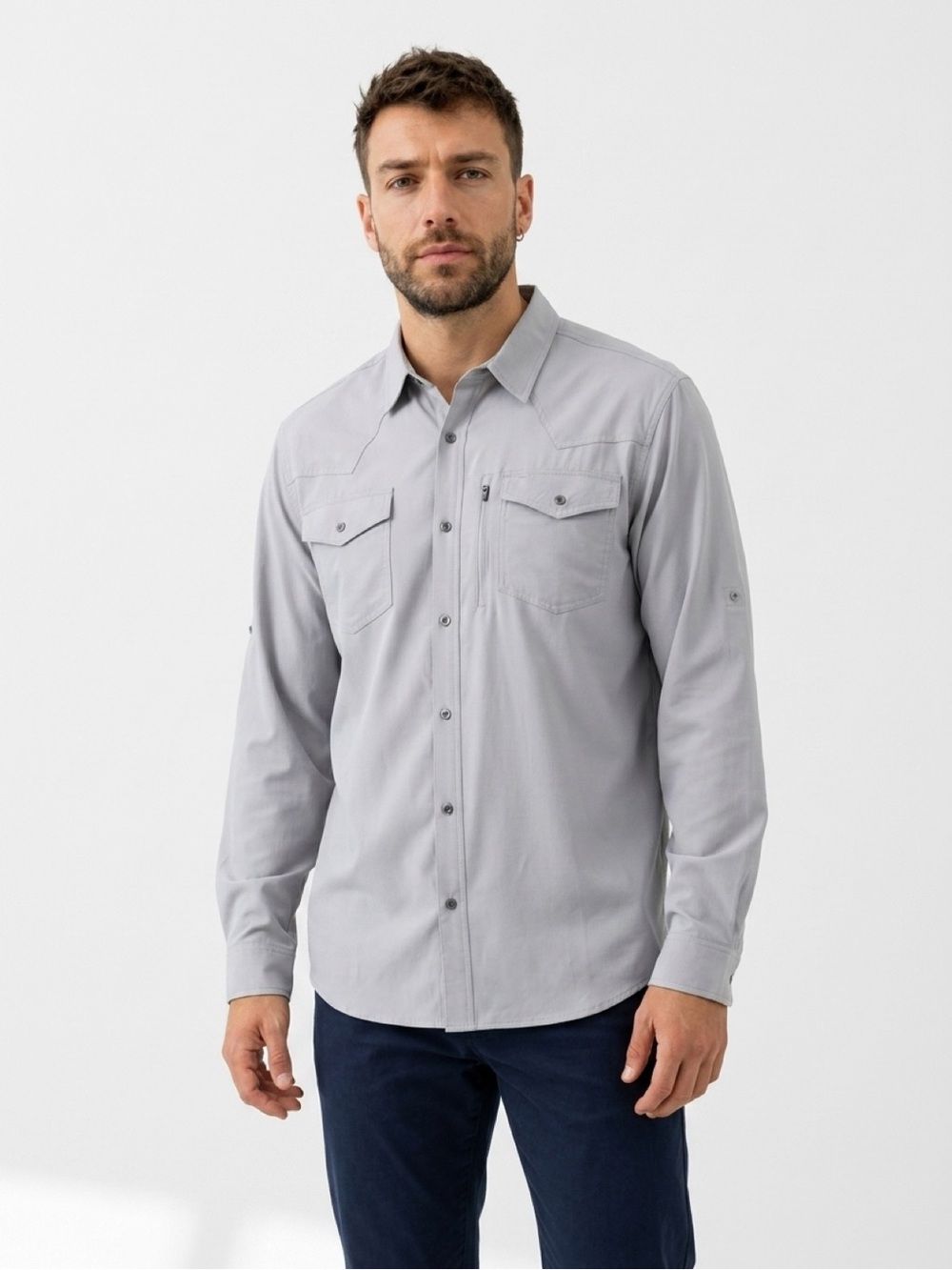 Rank-45 Men's Light Gray Work Shirt - Lightweight Layering - Cooling Vents